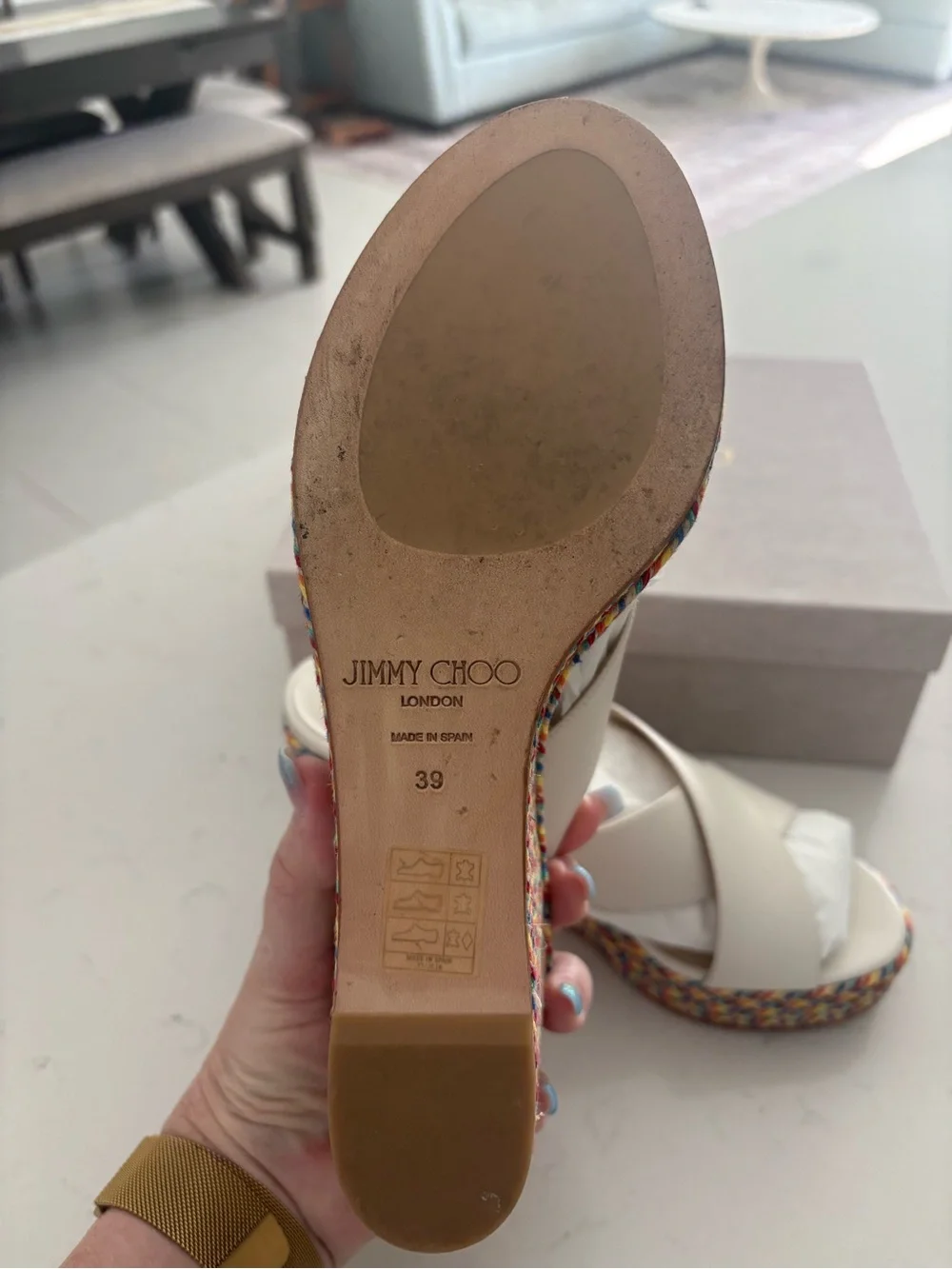 Jimmy Choo White Leather Cross-Strap Wedge Sandals